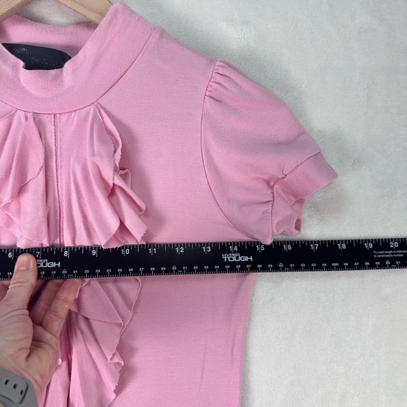 Y2K Scene Pink Barbiecore Ruffle Front Mock Neck Short Sleeve Blouse Size S Top - Picture 7 of 10
